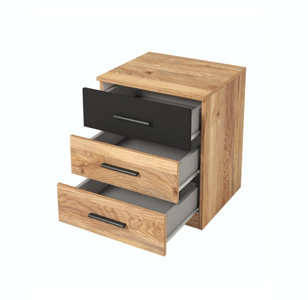 Szafka nocna Beta dąb mauvella / czarny z szufladami to funkcjonalny mebel w ponadczasowym designie idealna szafka nocna do sypialni