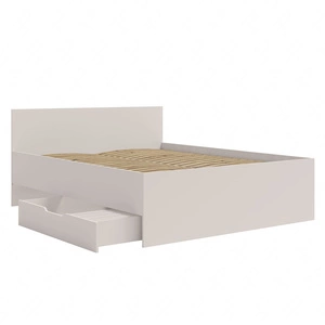 Łóżko Maxione 160x200 cm beżowe pojemnik na pościel w postaci wysuwanej szuflady idealne łóżko do sypialni wysoki komfortowy zagłówek