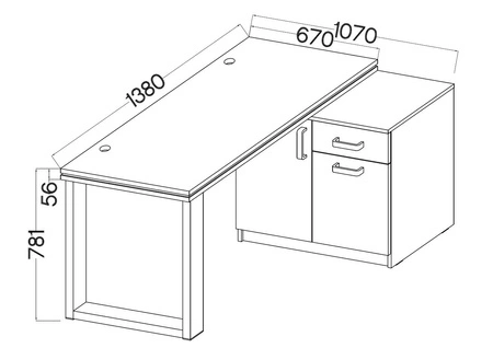 Biurko narożne Makana jasny szary komoda z szufladą i półkami stylowy i funkcjonalny mebel z blatem 56mm