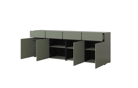 Komoda z szufladami Cross 225 cm zielona prosta forma w nowoczesnym wydaniu idealna komoda do salonu lub sypialni geometryczny kształt