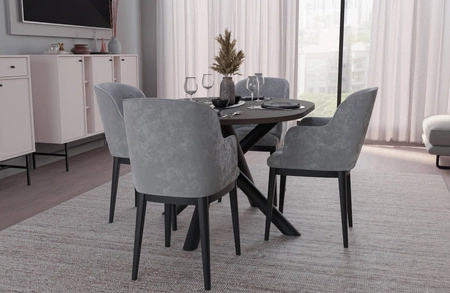 Stół Lyon 100x138 cm orzech wisconsin / czarny stylowy stół do jadalni osadzony na designerskich nogach typu pająk regulacja wysokości