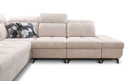 Narożnik z funkcją spania Buffalo IX oliwkowy prawostronny stylowy narożnik do pokoju wykonany z welurowej tkaniny ozdobne poduszki