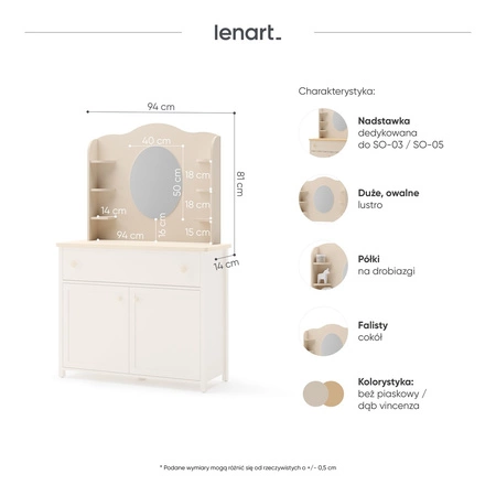 Nadstawka do biurka Story 110 cm beżowa toaletka z półkami funkcjonalny dodatek do uporządkowania dziewczęcych drobiazgów
