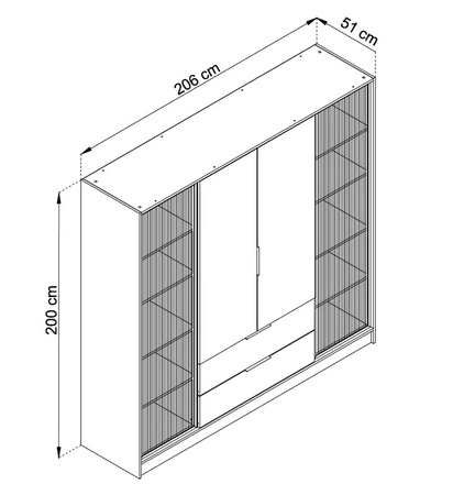 Szafa Corse 206 cm beżowa nowoczesny design szafy z przeszklonymi frontami i pojemnymi szufladami idealna do sypialni oraz biura