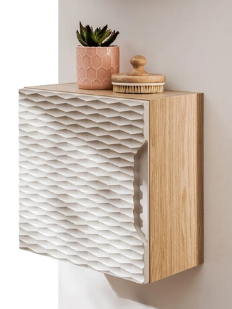 Szafka łazienkowa wisząca Ocean 35 cm dąb olejowany / beżowy szafka do łazienki stylowe wykończenie poziome ryflowanie w kształcie fal