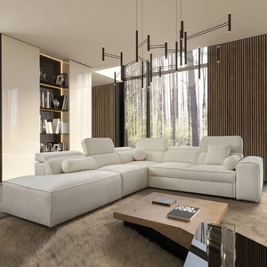 Narożnik z funkcją spania Viano IX kremowy lewostronny stylowy narożnik z pojemnikami na pościel idealny mebel do dużego salonu