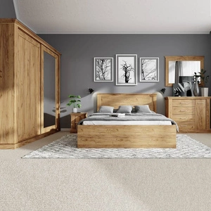 Zestaw mebli do sypialni Antica dąb craft złoty eleganckie i uniwersalne meble do sypialni pojemne szuflady metalowe uchwyty