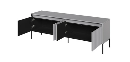 Szafka RTV Trend 167 cm szara praktyczna i stylowa szafka z ryflowanymi frontami wzbogacona o oświetlenie LED metalowa podstawa