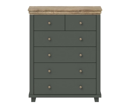 Komoda z szufladami Evora 90 cm butelkowa zieleń / dąb lefkas wysoka komoda idealna do wnętrz w stylu klasycznym i skandynawskim