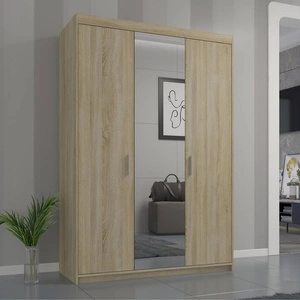 Szafa z lustrem Rene 133 cm dąb sonoma jasny nowoczesny design oraz obrzeża wykończone ABS