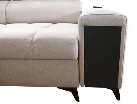 Narożnik z funkcją spania Bolmso XI fioletowy lewostronny stylowy design narożnik rozkładany z szufladą i pojemnikami na pościel