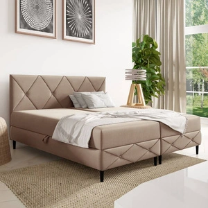 Łóżko kontynentalne Noren 120x200 beżowe nowoczesna forma łóżka z klasycznym pikowaniem na wezgłowiu duże pojemniki na pościel