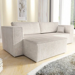 Narożnik z funkcją spania Otton ecru uniwersalny stylowy narożnik sztruksowa tkanina eleganckie wykończenie krawędzi mebla