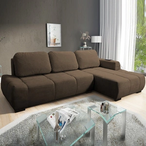 Narożnik z funkcją spania Gentle brązowy prawostronny stylowy design narożnik rozkładany charakteryzujący się obłym kształtem