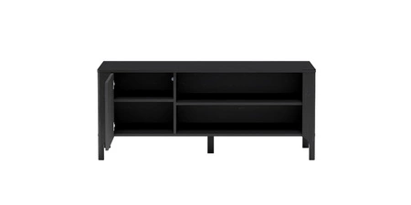 Zestaw mebli do salonu Malumi czarny stylowe meble z wyrafinowanym wzorem jodełki metalowe uchwyty wysoka stabilna podstawa