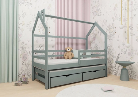 Łóżko dziecięce Chip 80x200 cm szare drewniane łóżko domek z pojemnymi szufladami łóżko 2 osobowe wysuwane do pokoju dziecka 