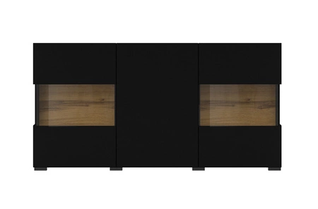 Komoda Ava 120 cm czarna / dąb wotan z możliwością powieszenia idealna komoda do każdego wnętrza designerska komoda z przeszkleniem