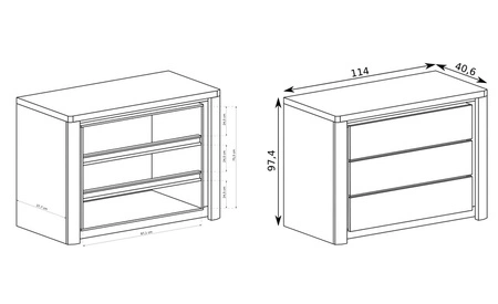 Komoda z szufladami Livinio 114 cm dąb ribbeck / biały połysk nowoczesny design komoda wzbogacona o funkcjonalne oświetlenie LED