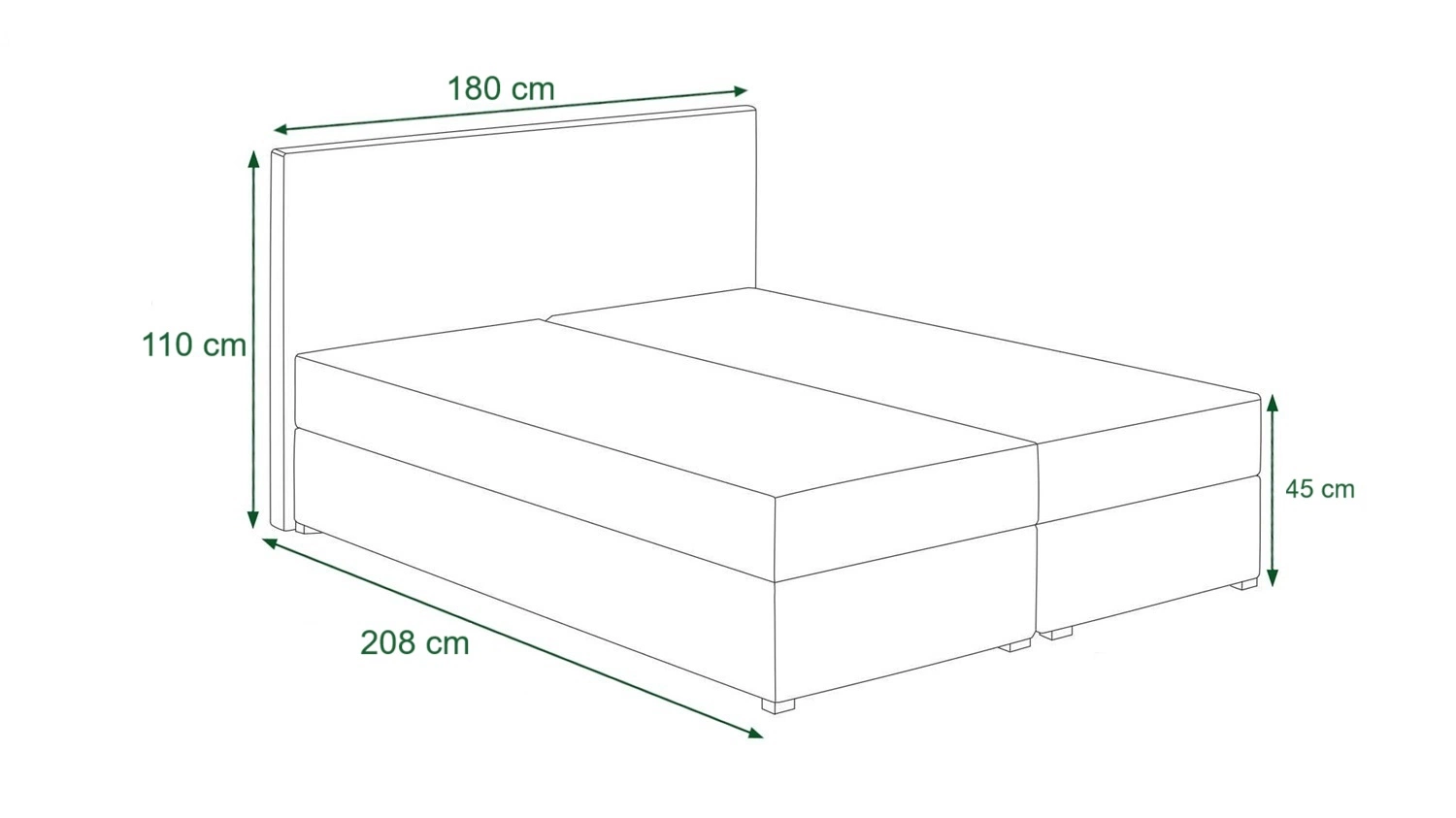 Łóżko kontynentalne Empoli 180x200 cm wymiary