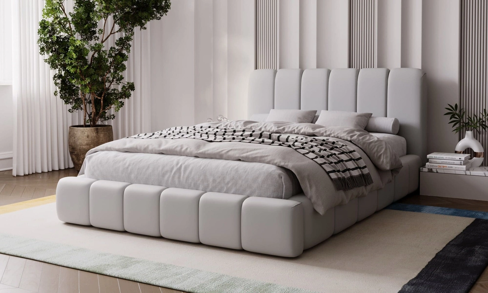 Łóżko z pojemnikiem Malmi 160x200 cm Amor Velvet 4318 szary popiel 