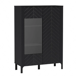 Witryna niska Malumi 103 cm czarna stylowa witryna do salonu fronty z subtelnym wzorem jodełki wykonanie z wysokiej jakości materiałów