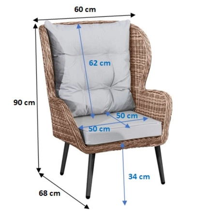 Fotel ogrodowy Aperto ciemny beżowy elegancki fotel pleciony z poduchami do ogrodu odporny na szkodliwe warunki atmosferyczne