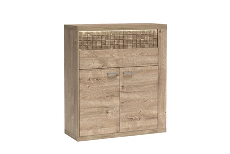 Komoda z szufladami Natural 102 cm dąb ribbeck stylowa komoda wysoka z ozdobną listwą z drewna sosnowego subtelne oświetlenie LED