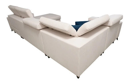 Narożnik z funkcją spania Kelly IV lawendowy róż prawostronny pleciony komfortowy narożnik regulowane zagłówki bok wykończony lamelami