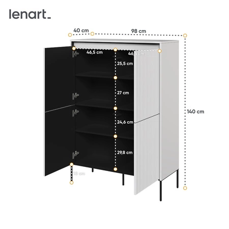 Komoda wysoka Trend 98 cm biała elegancka i stylowa komoda o wyjątkowym charakterze ryflowane fronty z oświetleniem LED