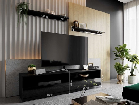 Szafka RTV Plisii 172 cm biała / biały połysk z możliwością powieszenia i półkami stylowy design wpisujący się w każde wnętrze