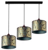 Lampa wisząca potrójna Wena elegancka lampa sufitowa do salonu w stylu glamour z połyskującym na złoto abażurem i czarną metalową podstawą