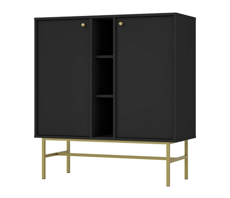 Meblościanka Kioto III czarny grafit stylowy design mebli do salonu eleganckie meble wsparte na stabilnym stelażu złote uchwyty