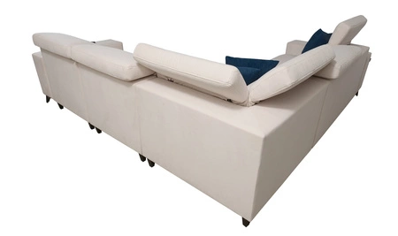 Narożnik z funkcją spania Kelly Sleek III arktyczny błękit prawostronny elegancki narożnik do salonu z dwoma pojemnikami na pościel