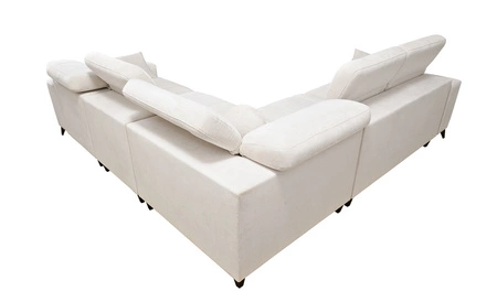 Narożnik z funkcją spania Penejos III beżowy prawostronny niezwykle wygodny i komfortowy narożnik do salonu dwa pojemniki na pościel