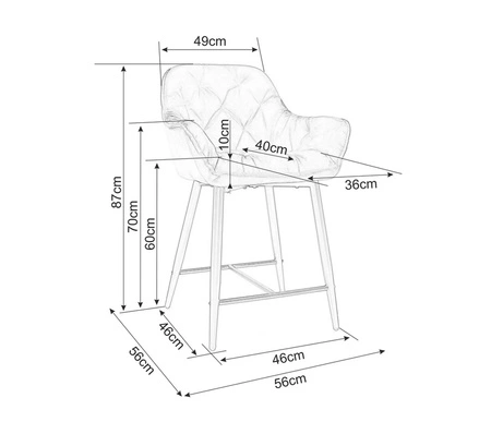 Półhoker Cherry H-2 szary nowoczesny oraz funkcjonalny hoker z metalowymi nogami idealny hoker do kuchni