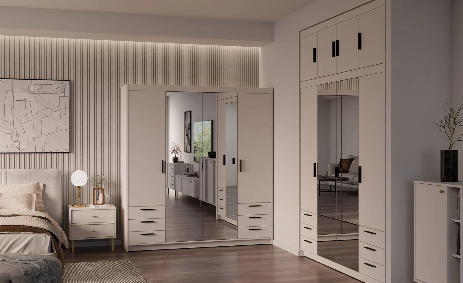 Szafa z lustrem do sypialni Rene Szafa na ubrania Szafa do przedpokoju z drzwiami uchylnymi