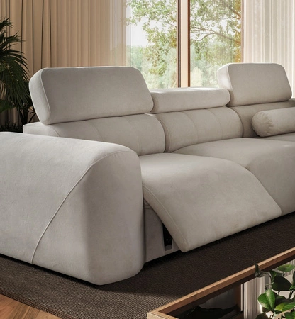 Narożnik z funkcją spania Cantare III Lux łososiowy lewostronny stylowy i komfortowy narożnik do salonu z podnoszonym podnóżkiem