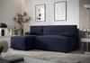 Narożnik z funkcją spania Brandon granatowy lewostronny miękka tkanina o charakterystycznej pętelkowej powierzchni pojemnik na pościel