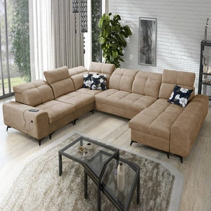 Narożnik z funkcją spania Buffalo VIII ciemny beżowy prawostronny wysokiej klasy narożnik z pojemnikami wysoka jakość wykonania