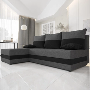 Narożnik z funkcją spania Bowers grafitowy / czarny lewostronny narożnik z pojemnikiem na pościel gwarancja najwyższego komfortu