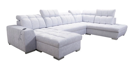 Narożnik z funkcją spania Luigi VI brązowy lewostronny stylowy narożnik rozkładany z pojemnikami na pościel pokryty miękką tkaniną