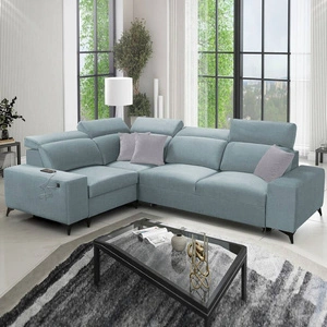 Narożnik z funkcją spania Kelly Sleek II arktyczny błękit lewostronny elegancki narożnik do salonu wykonany z plecionej tkaniny