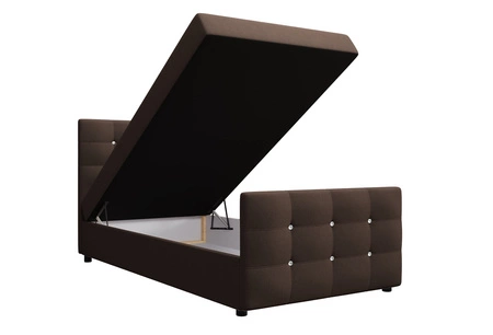 Łóżko kontynentalne Kansas 100x200 brązowe w nowoczesnym skandynawskim stylu z tapicerowanym zagłówkiem oraz zanóżkiem