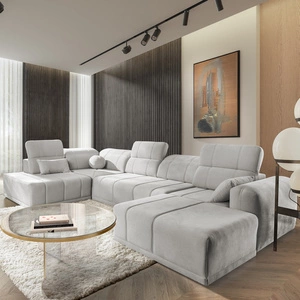 Narożnik z funkcją spania Cetara VI szary popiel prawostronny komfortowy i stylowy narożnik rozkładany z przesuwanymi oparciami