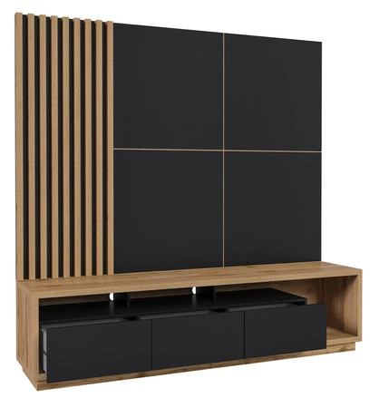 Panel ścienny dekoracyjny z lamelami Celine 51 cm dąb wotan / czarny nowoczesny design stylowe wykończenie salonu