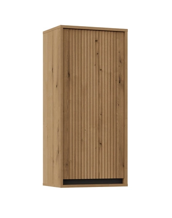 Meblościanka Osaka dąb evoke / czarny minimalistyczny design podkreślony modną kolorystyką wysokie metalowe czarne nogi gustowny ryflowany front