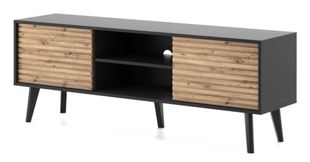 Szafka RTV Saipan 154 cm czarny / dąb artisan elegancka forma mebla w nowoczesnym stylu dekoracyjny ryflowany dekor