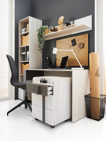 Biurko Remona 130 cm dąb wilton biały / biały / antracyt z szafką na kółkach stylowe oraz funkcjonalne do biura gabinetu lub pokoju młodzieżowego