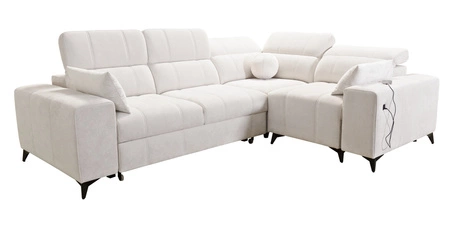 Narożnik z funkcją spania Penejos II szary prawostronny komfort podczas codziennego wypoczynku narożnik z pojemnikiem na pościel