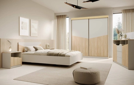 Szafa przesuwna Atson 150 cm szarobeżowy / dąb olejowany oryginalny design modna forma szafa doskonale odnajdzie się w małej sypialni